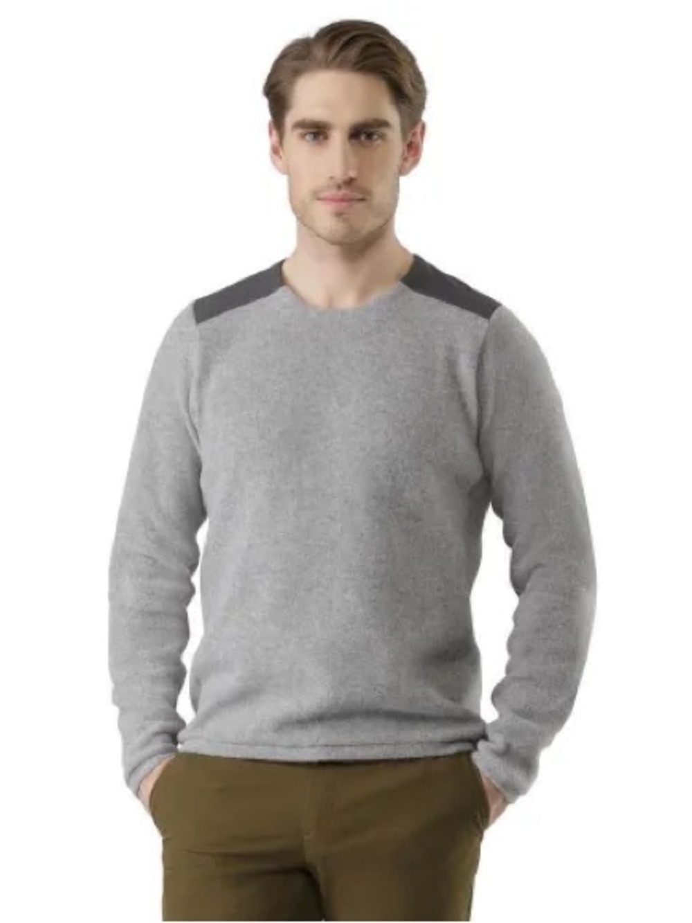 Arc'teryx Men's Light Gray Donavan Crewneck Sweater Shoulder Panels Wool Medium